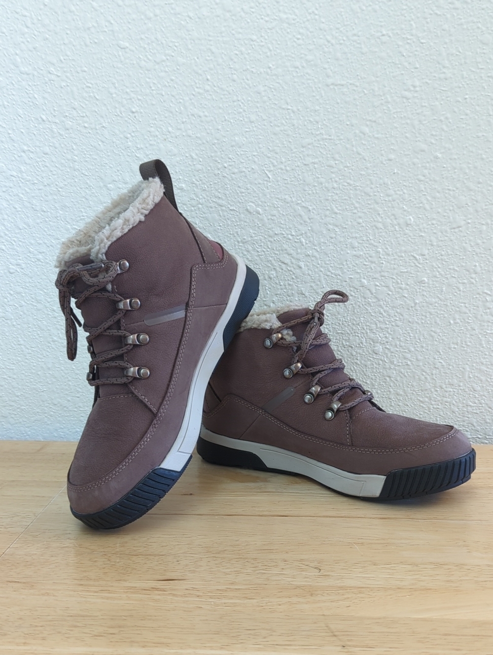 The North Face Brown Lace-Up Faux-Shearling Ankle Boots